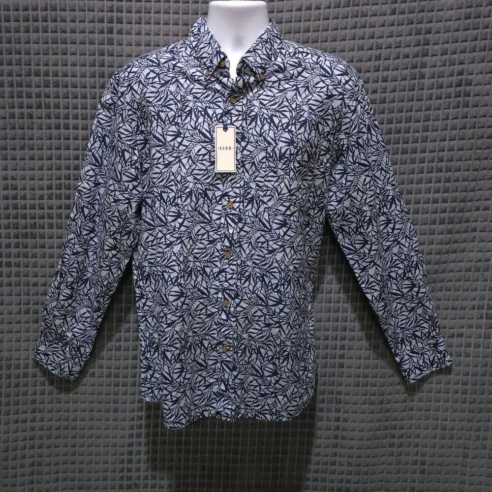 Button Long Sleeve Collared Shirt Mens Lg NWT Blue Tropical Lightweight Cotton